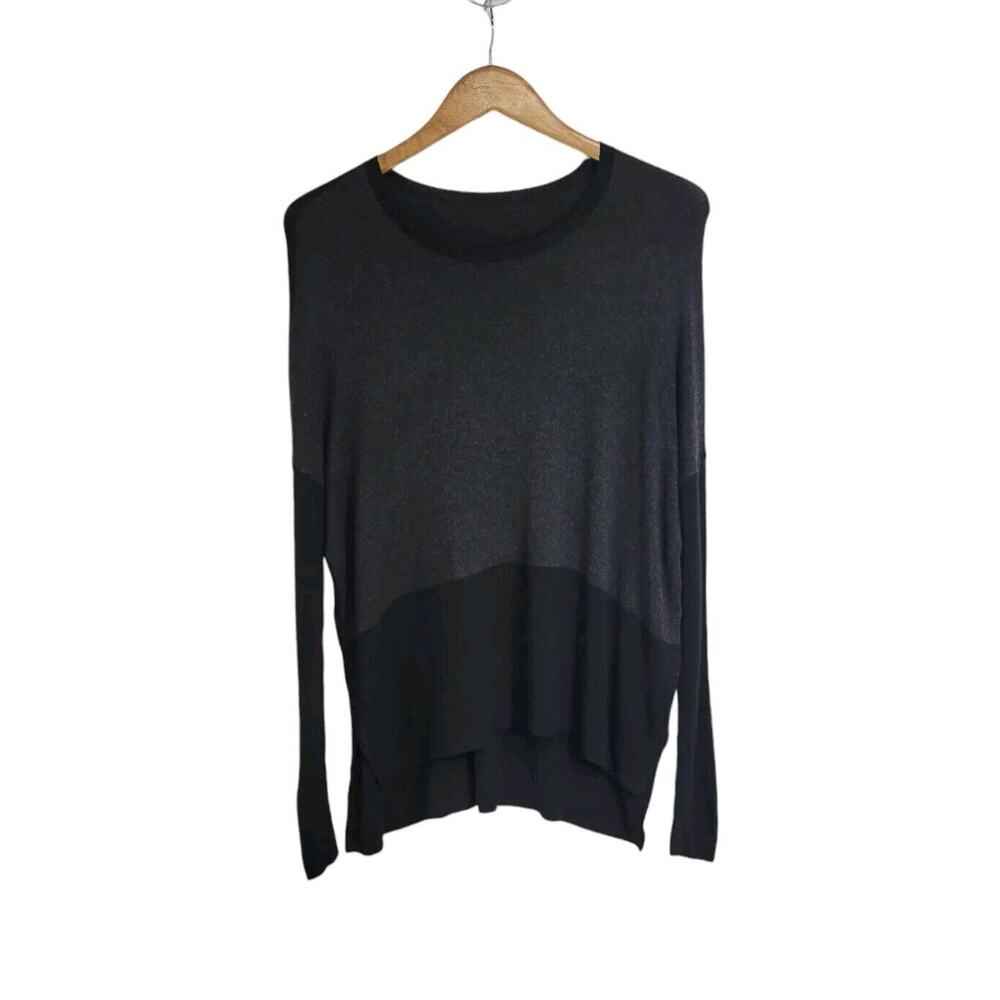Eileen Fisher Black Charcoal Gray Colorblock Lightweight Soft Pullover Sweater